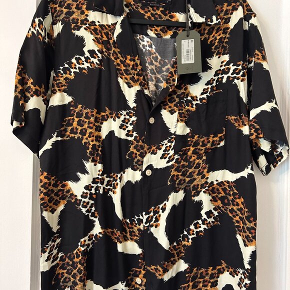 ALLSAINTS Concorde Abstract Leopard Print Relaxed Fit Button Down Camp Shirt - Picture 4 of 5